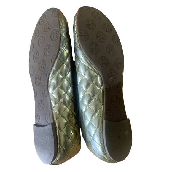 TORY BURCH QUINN QUILTE GOLD PATENT LEATHER BALLET FLATS SIZE 8.5M - Picture 12 of 12